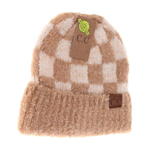  Beige and Camel Checkered Beanie