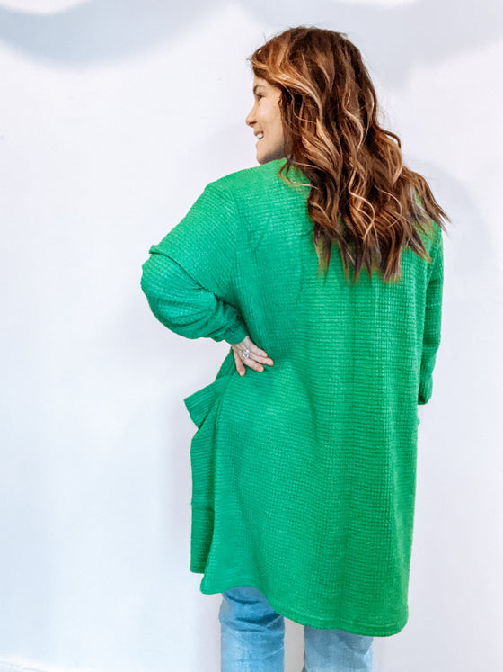 The Lola Knit Cardigan in Christmas Green