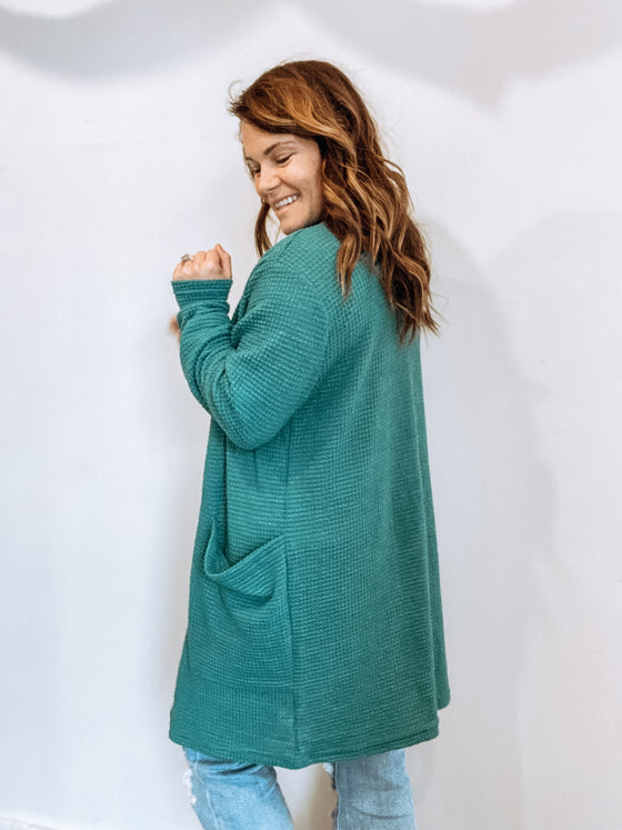 The Lola Knit Cardigan in Teal