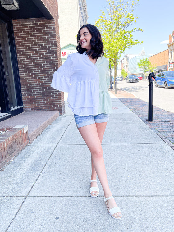 The Addison Asymmetrical Blouse in Sage