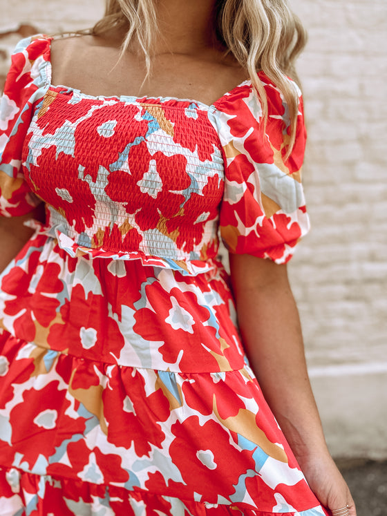The Coral Bloom Tiered Dress