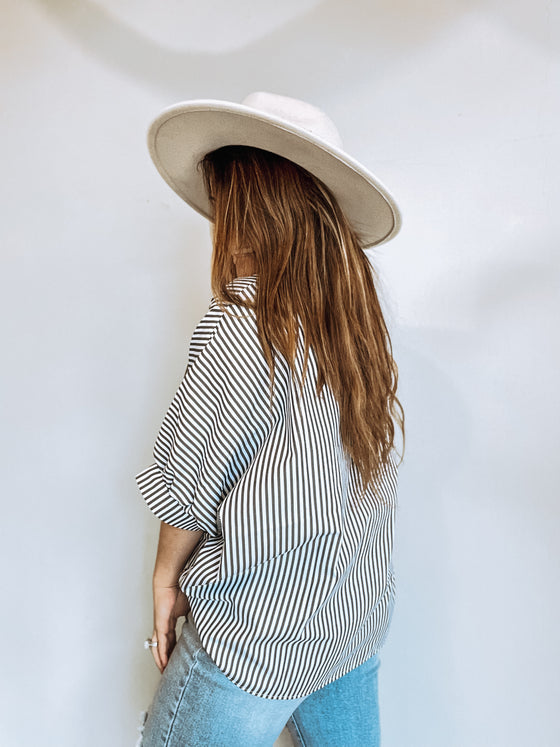 The Victoria Pin Stripe Top in Navy
