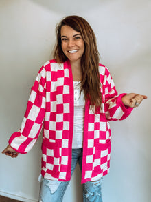  The Beverly Checkered Cardigan in Pink