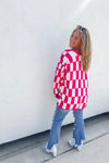 The Beverly Checkered Cardigan in Pink