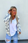 The Beverly Checkered Cardigan in Grey