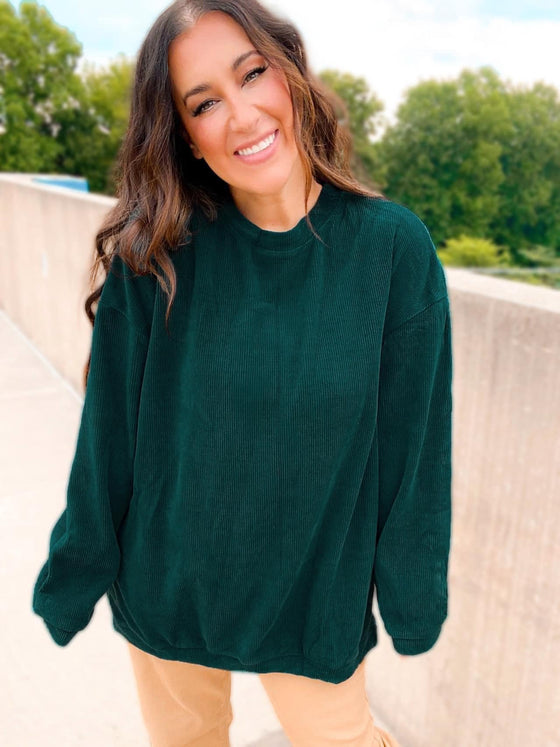 The Charlie Corded Pullover in Emerald