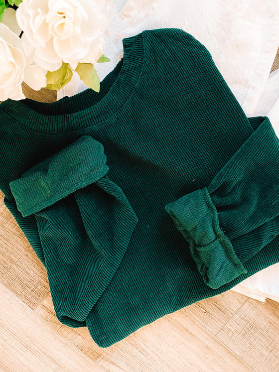 The Charlie Corded Pullover in Emerald