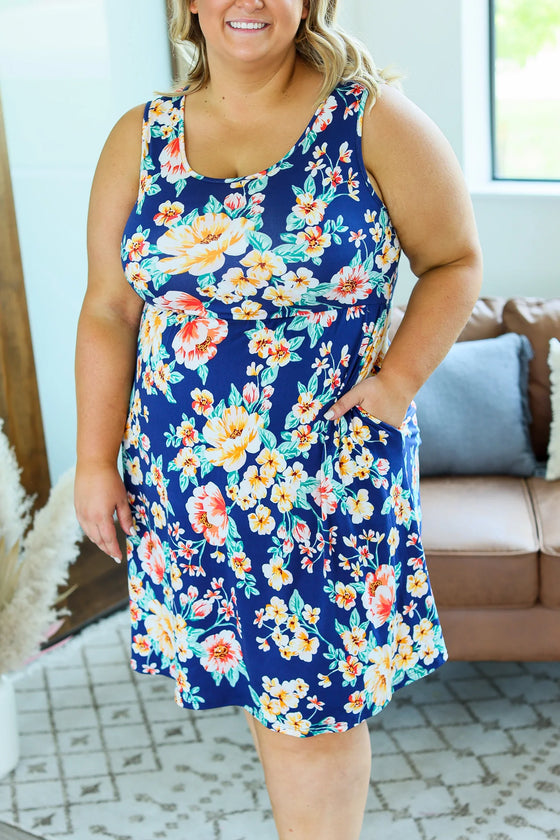 The Kelsey Tank Dress in Navy Tropical