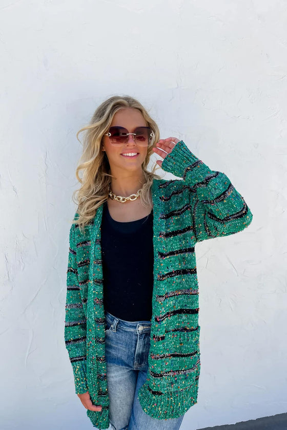 PREORDER The Striped Miley Dot Cardigan in Green