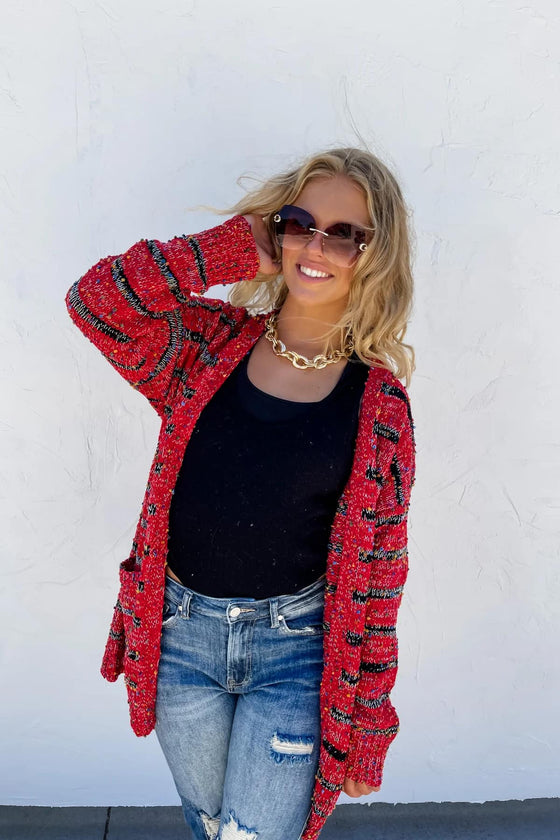 PREORDER The Striped Miley Dot Cardigan in Red