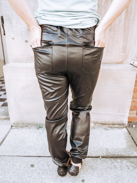 The Flint Faux Leather Jogger in Black
