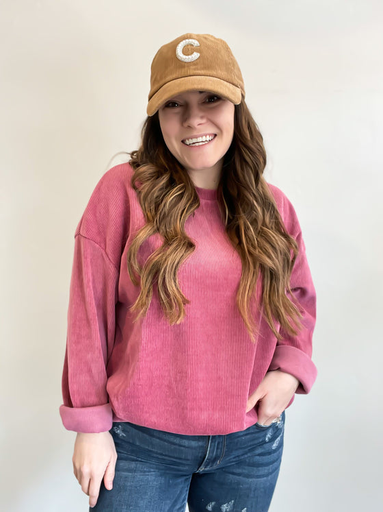 The Charlie Corded Pullover in Dusty Rose
