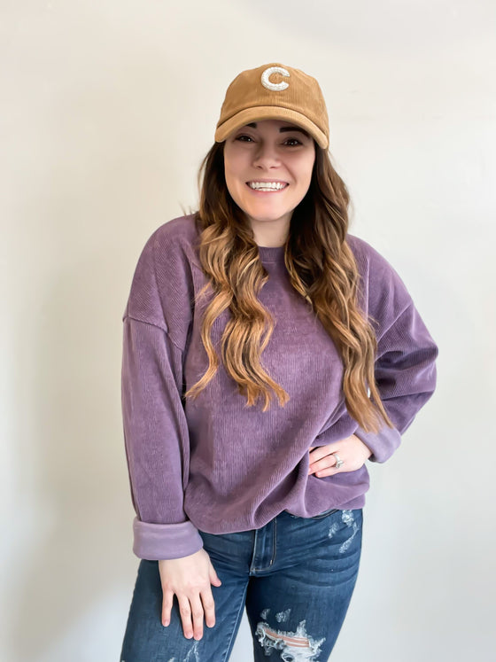 The Charlie Corded Pullover in Dusty Lavender