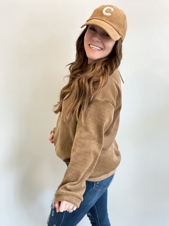 The Charlie Corded Pullover in Taupe
