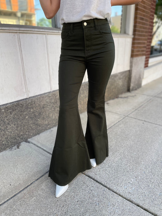 The Sterling High-Rise Super Flare Jean in Olive
