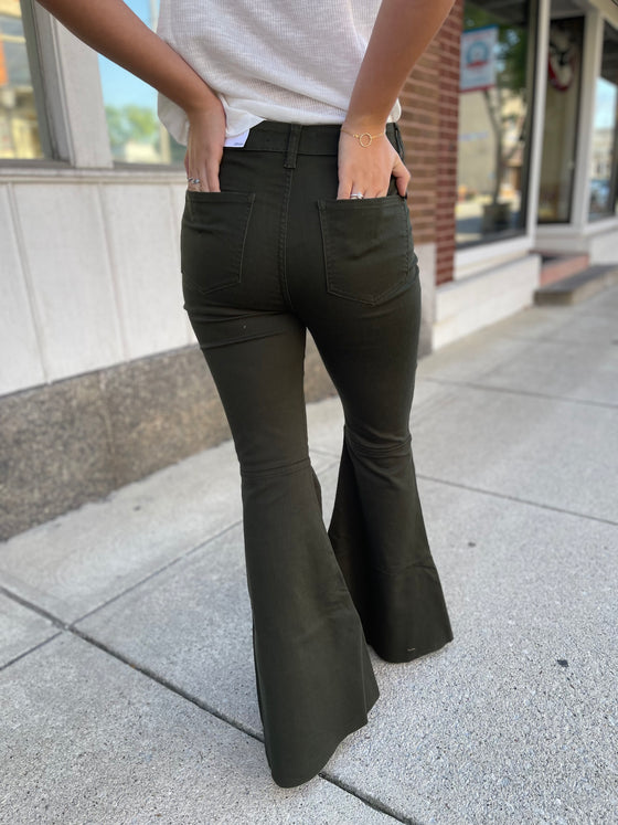 The Sterling High-Rise Super Flare Jean in Olive