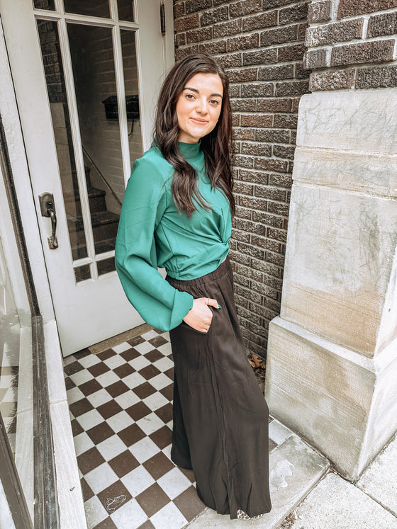 The Bianca Bell Sleeve Cropped Blouse in Green