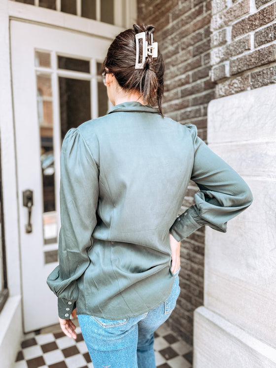 The Tawni Teal Button Down Blouse