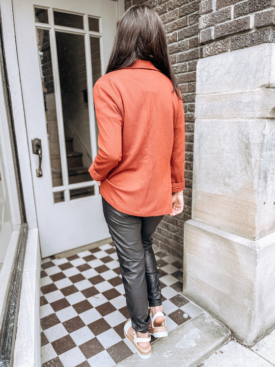 The Tailee Textured Blazer in Deep Red