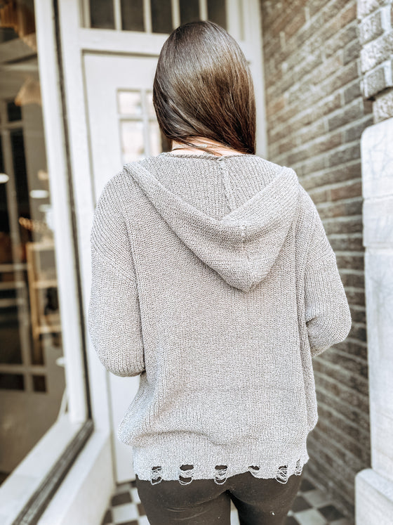 The Sawyer Distressed Zip-Up Hoodie in Taupe