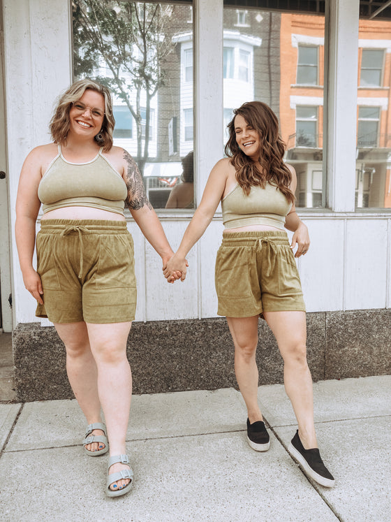 The Ladra Cozy Terry Shorts in Olive