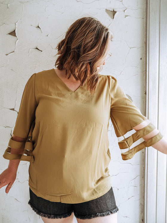 The Baren Bell Sleeve Top in Olive