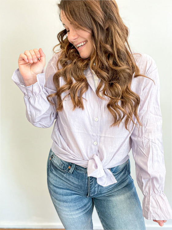 The Georgia Gauzy Bell Sleeve Blouse in Lavender