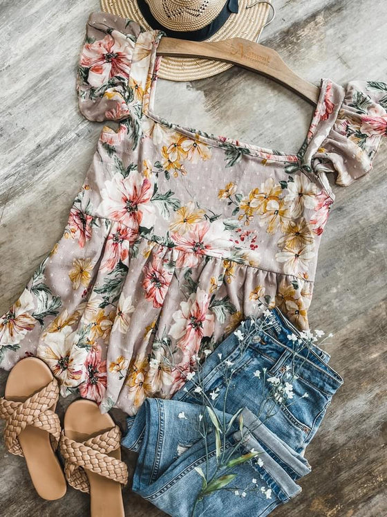Sloane Floral Top in Taupe