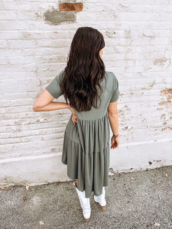 The Stormi Fall Dress in Olive