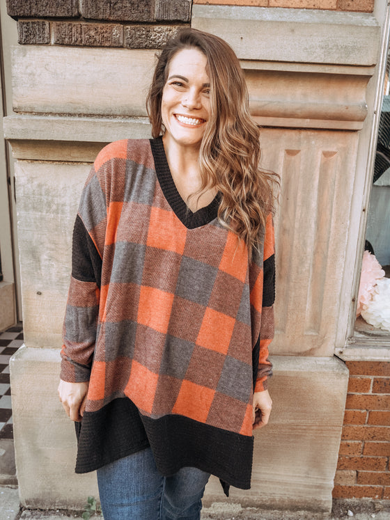 The Christmas Plaid Poncho in Red