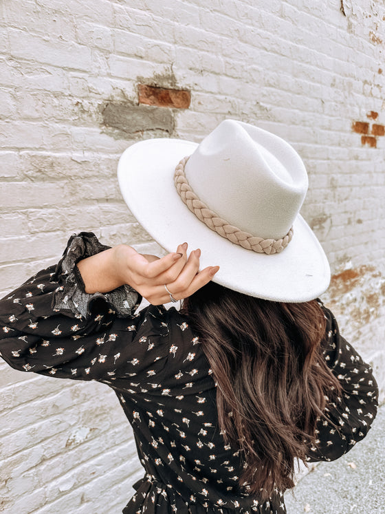 The Brix Belted Fedora Hat in Ivory