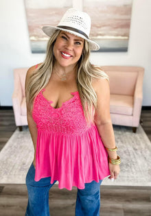  Grace Lace Tank Top in Bright Pink