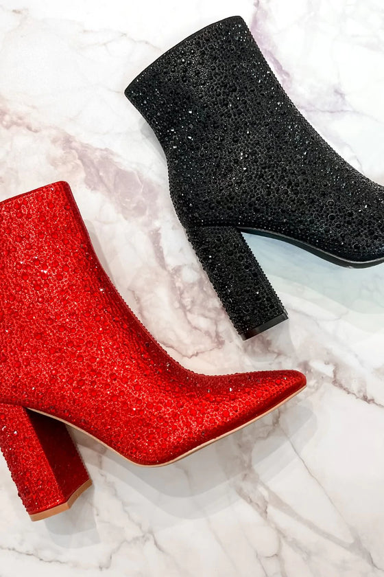 Dripping In Rhinestones Bootie in Red